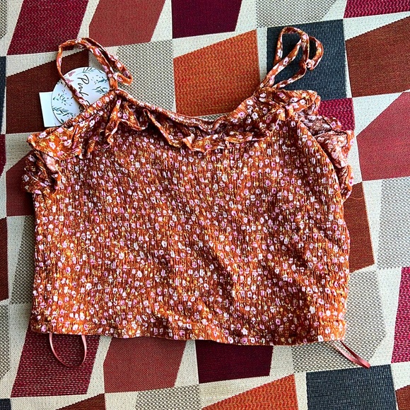 Light Brown Cropped Sleeveless Top with Ruffles - Picture 1 of 3